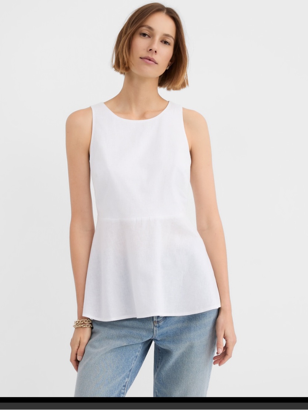 NWT LOFT White Sleeveless Peplum Cotton Linen Tank Top XL